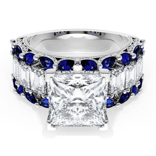 Princess Solitaire Engagement Ring w/ Emerald & Pear Band