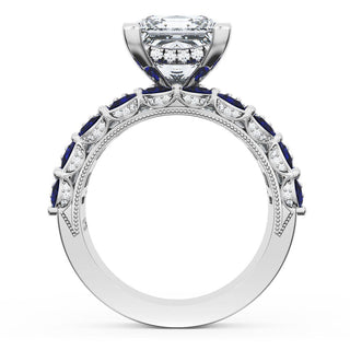 Princess Solitaire Engagement Ring w/ Emerald & Pear Band