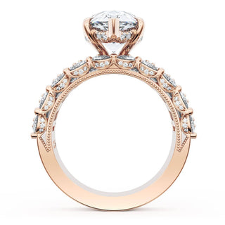 Pear Solitaire Engagement Ring w/ Emerald & Pear Band