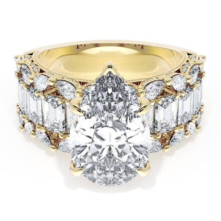 Pear Solitaire Engagement Ring w/ Emerald & Pear Band