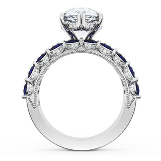 Pear Solitaire Engagement Ring w/ Emerald & Pear Band