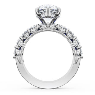 Pear Solitaire Engagement Ring w/ Emerald & Pear Band