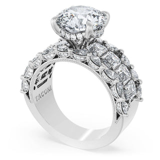 Round Solitaire Engagement Ring w/ Emerald & Pear Band