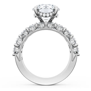 Round Solitaire Engagement Ring w/ Emerald & Pear Band