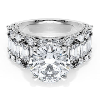 Round Solitaire Engagement Ring w/ Emerald & Pear Band