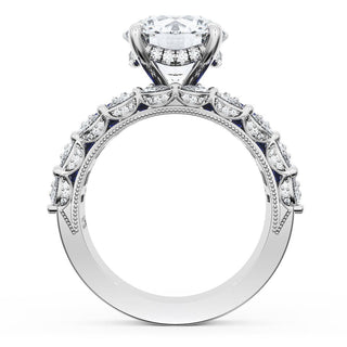 Round Solitaire Engagement Ring w/ Emerald & Pear Band