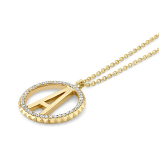 Michael M Tetra Pave Initial Medallion Necklace P367
