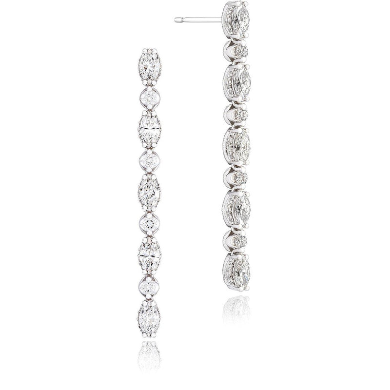 Mixed Diamond Drop Earrings in 18kt White Gold