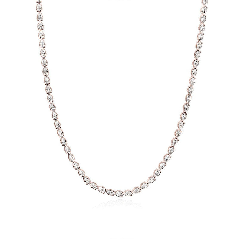 Pear Diamond Tennis Necklace in 18kt Rose Gold