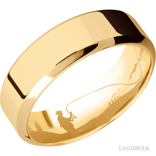 7 mm wide High Bevel 14K Yellow Gold band.