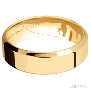 7 mm wide High Bevel 14K Yellow Gold band.