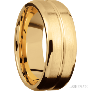 8 mm wide Beveled with Center Accent Groove 14K Yellow Gold band.