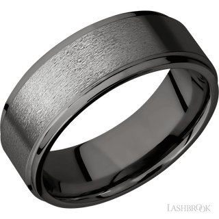 8 mm wide Flat Grooved Edges Tantalum Noir band.