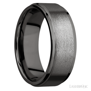 8 mm wide Flat Grooved Edges Tantalum Noir band.