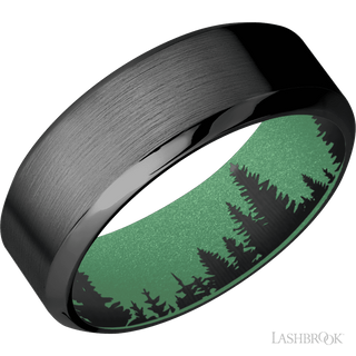 8 mm wide High Bevel Zirconium band featuring a Squatch sleeve.