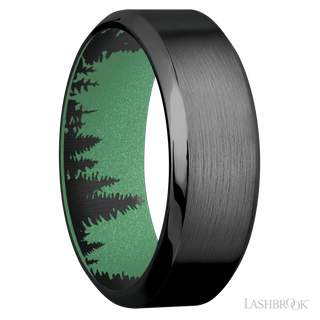 8 mm wide High Bevel Zirconium band featuring a Squatch sleeve.