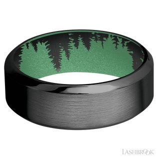 8 mm wide High Bevel Zirconium band featuring a Squatch sleeve.