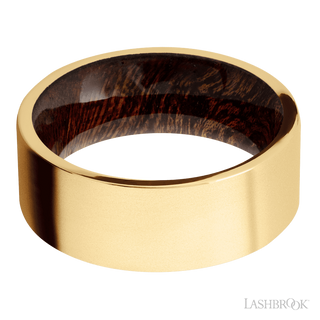 8 mm wide Flat 14K Yellow Gold band featuring a Sapele sleeve.