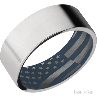 8 mm wide Flat Cobalt Chrome band featuring a Navy Blue sleeve.