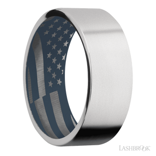 8 mm wide Flat Cobalt Chrome band featuring a Navy Blue sleeve.
