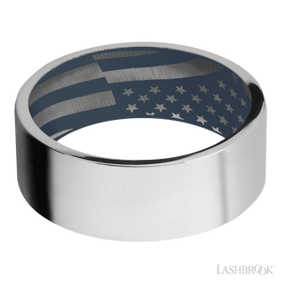 8 mm wide Flat Cobalt Chrome band featuring a Navy Blue sleeve.