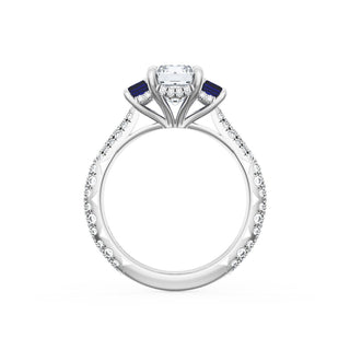 Emerald 3-Stone Engagement Ring in Blue Sapphire