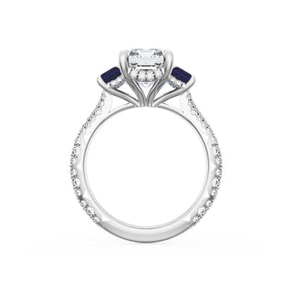 Emerald 3-Stone Engagement Ring in Blue Sapphire