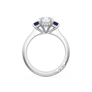 Emerald 3-Stone Engagement Ring in Blue Sapphire