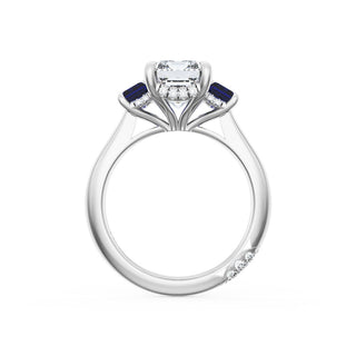 Emerald 3-Stone Engagement Ring in Blue Sapphire