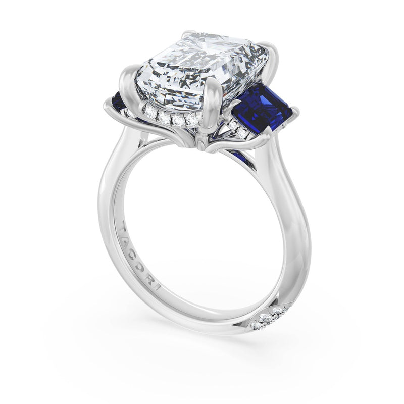 Emerald 3-Stone Engagement Ring in Blue Sapphire
