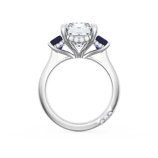 Emerald 3-Stone Engagement Ring in Blue Sapphire
