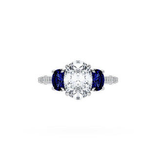 Oval 3-Stone Engagement Ring in Blue Sapphire