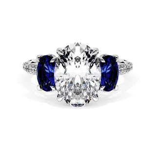 Oval 3-Stone Engagement Ring in Blue Sapphire
