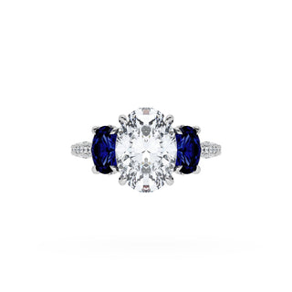 Oval 3-Stone Engagement Ring in Blue Sapphire