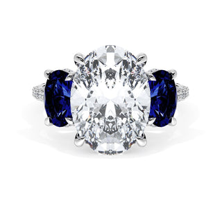 Oval 3-Stone Engagement Ring in Blue Sapphire