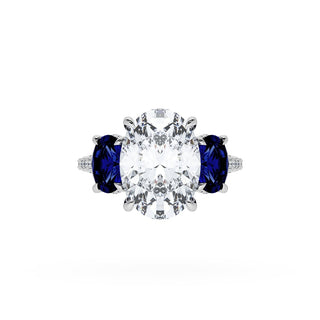 Oval 3-Stone Engagement Ring in Blue Sapphire