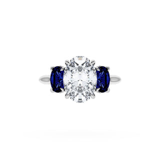 Oval 3-Stone Engagement Ring in Blue Sapphire