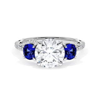 Round 3-Stone Engagement Ring in Blue Sapphire