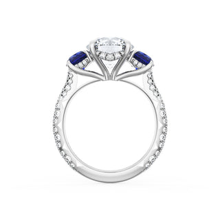 Round 3-Stone Engagement Ring in Blue Sapphire