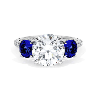 Round 3-Stone Engagement Ring in Blue Sapphire