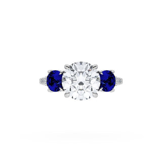 Round 3-Stone Engagement Ring in Blue Sapphire