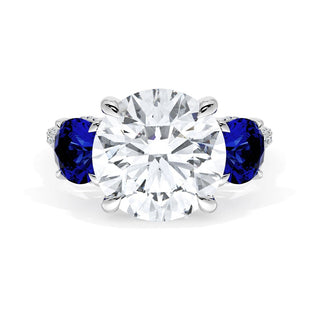 Round 3-Stone Engagement Ring in Blue Sapphire