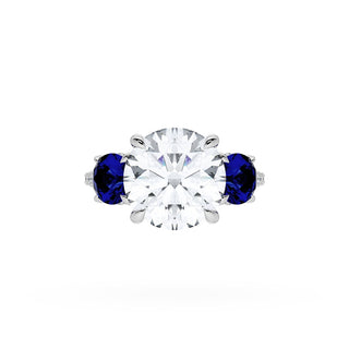 Round 3-Stone Engagement Ring in Blue Sapphire