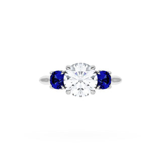 Round 3-Stone Engagement Ring in Blue Sapphire