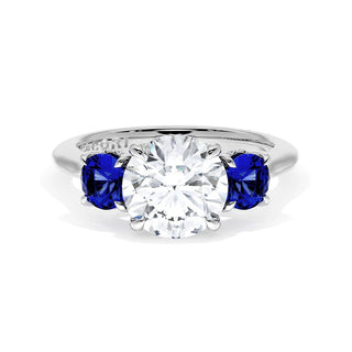 Round 3-Stone Engagement Ring in Blue Sapphire