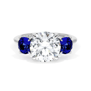Round 3-Stone Engagement Ring in Blue Sapphire