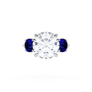 Round 3-Stone Engagement Ring in Blue Sapphire