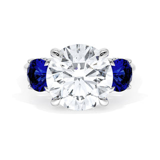 Round 3-Stone Engagement Ring in Blue Sapphire
