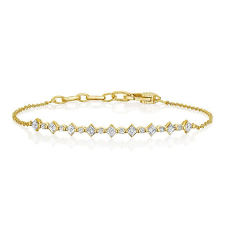 Carré and Round Diamond Bracelet in 18kt Yellow Gold