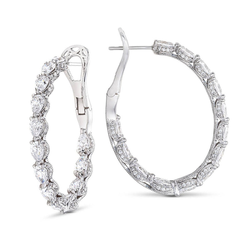 Pear Cut Oval Diamond Hoop Earrings in Platinum